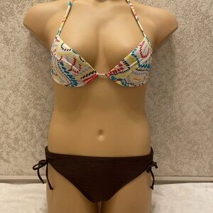 Multicolor Pattern Bikini with Brown Bottom